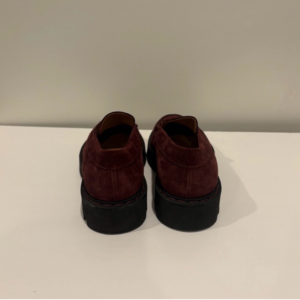 Aquatalia Hayley Platform Loafers Maroon Lug Sole Italian Genuine Suede Leather - Picture 5 of 5